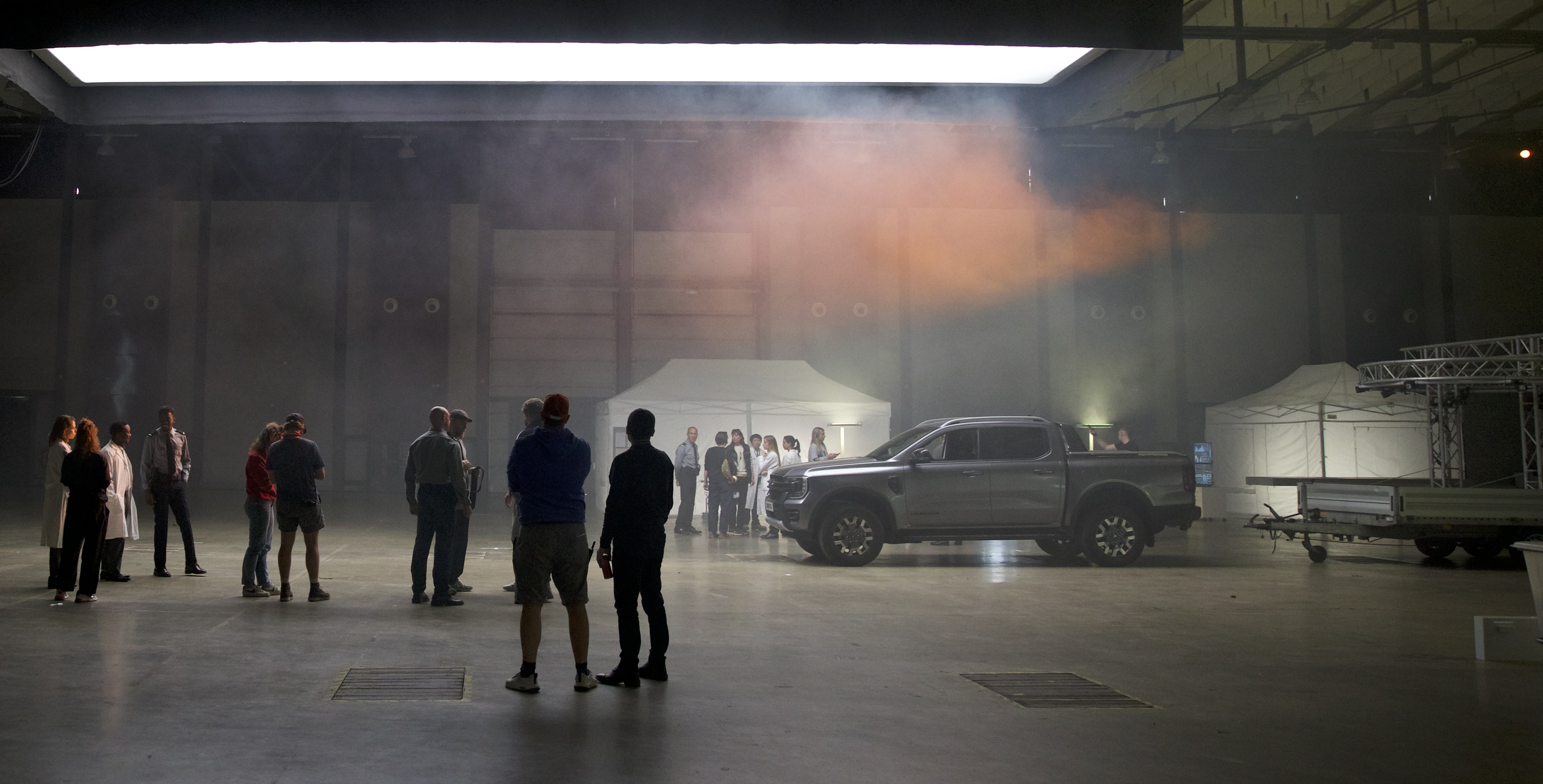 Setting the scene inside a warehouse for the UFO part of the film